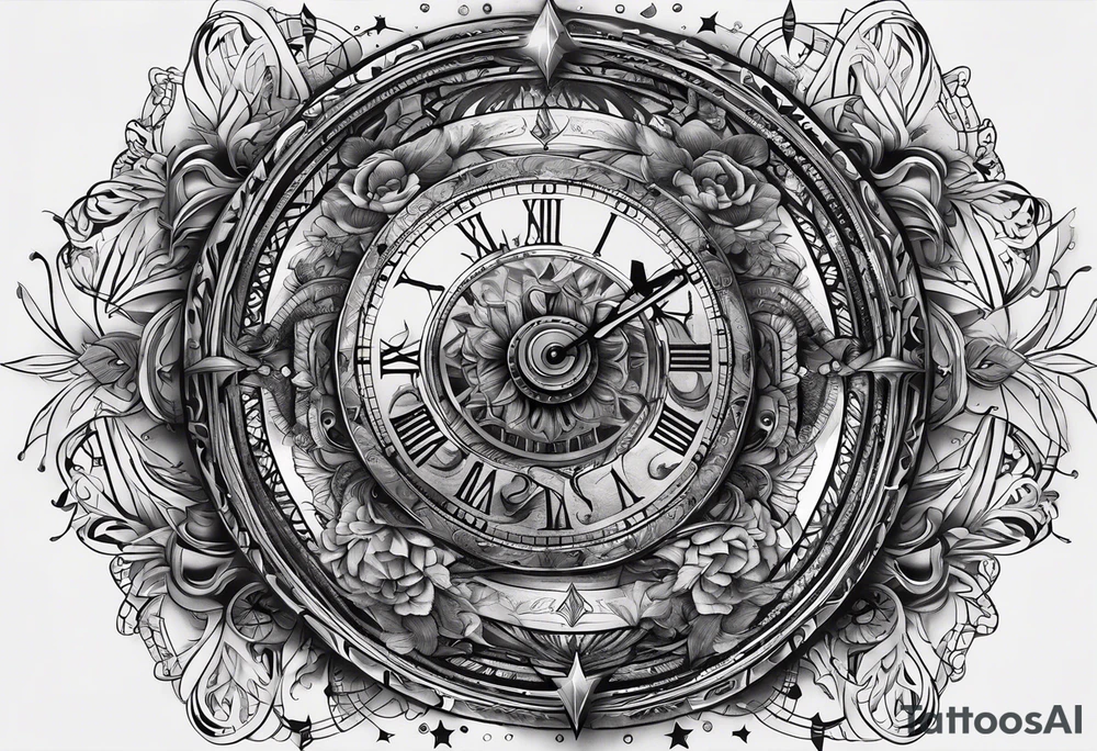 Combine elements representing time and travel. Use the words “I will follow you into the dark”. tattoo idea