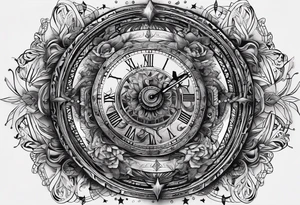 Combine elements representing time and travel. Use the words “I will follow you into the dark”. tattoo idea
