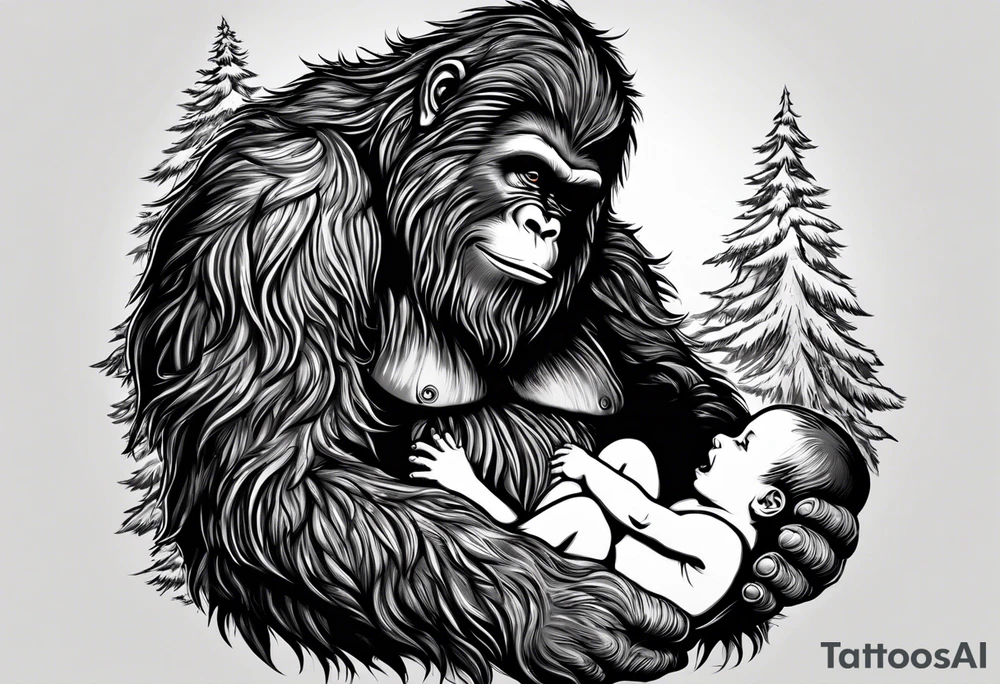 bigfoot feeding a baby bigfoot tattoo idea