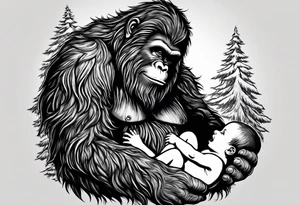 bigfoot feeding a baby bigfoot tattoo idea