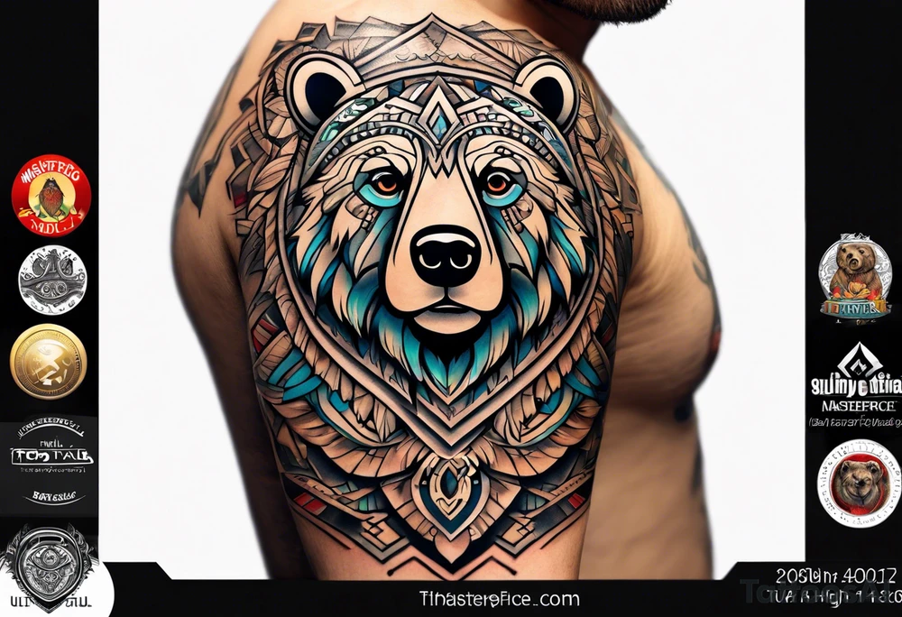 Tribal half sleeve with a bear tattoo idea