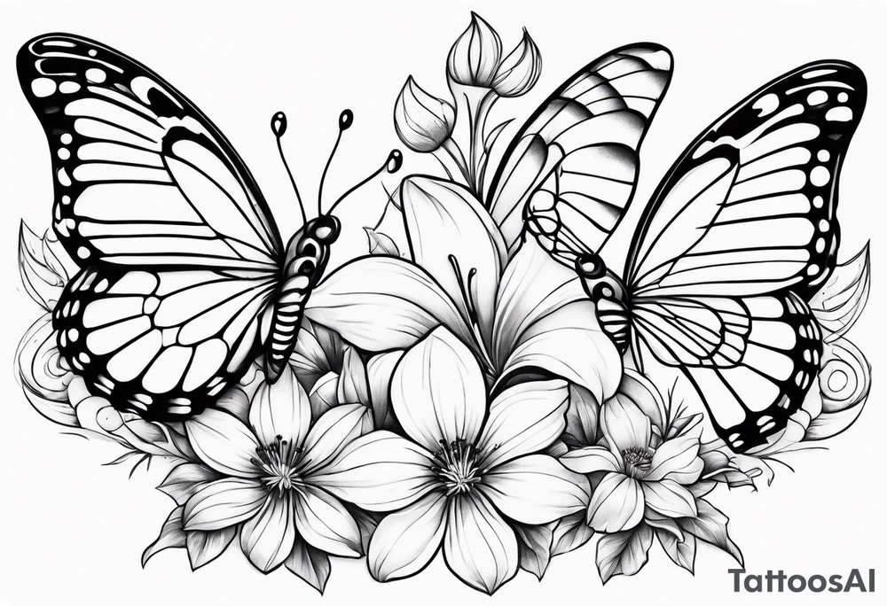 Butterflies with lilys, asters and morning glories tattoo idea