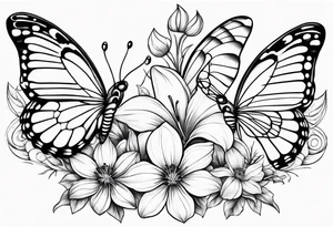 Butterflies with lilys, asters and morning glories tattoo idea