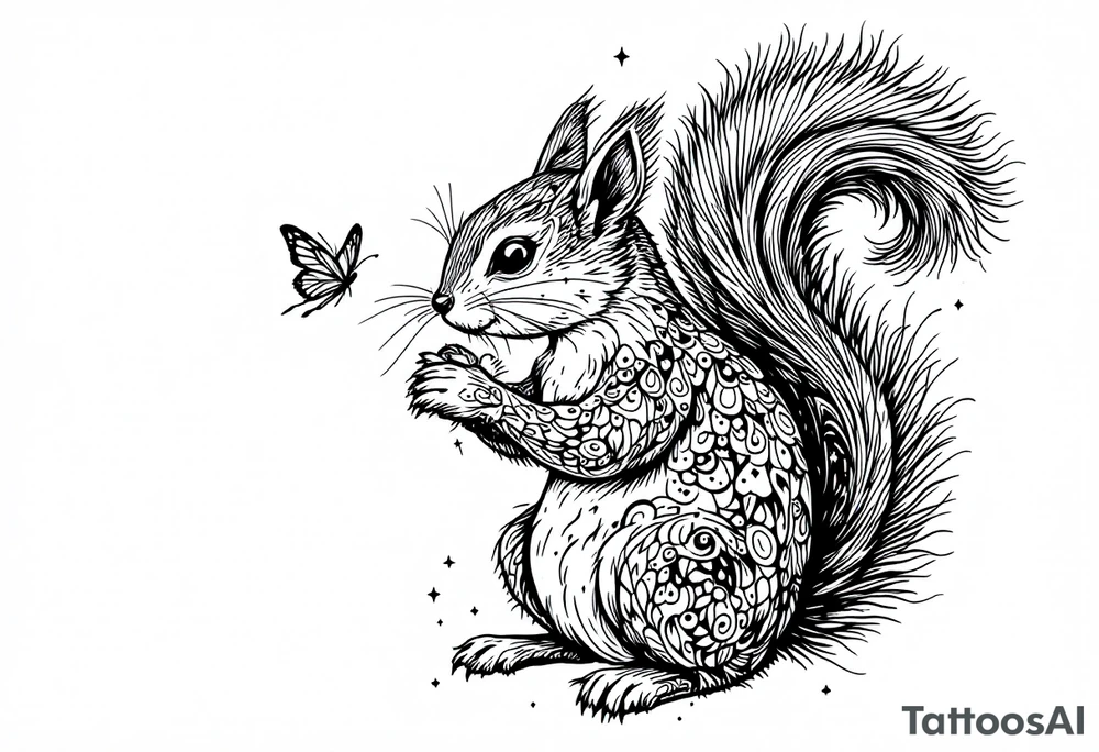 A squirrel holding a butterfly tattoo idea