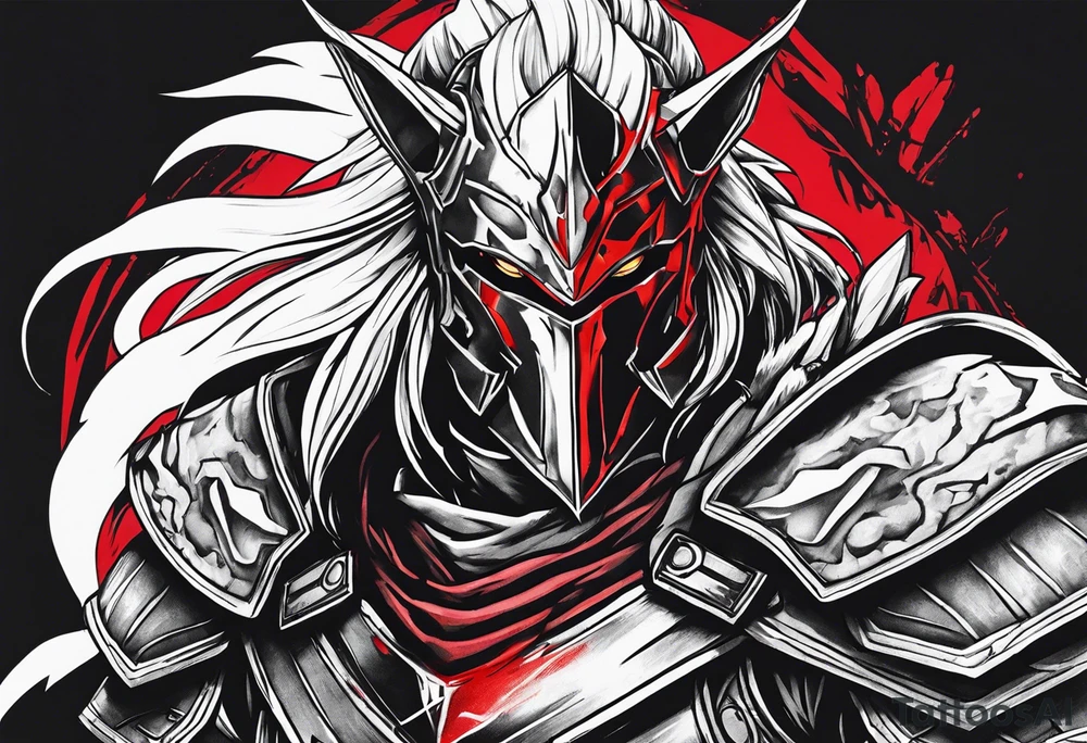 Goblin slayer anime tattoo in black with red streaks tattoo idea