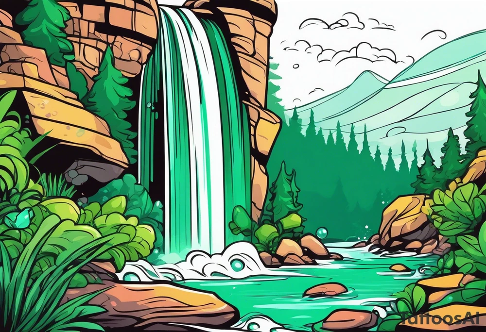 Emerald stones waterfall background tattoo idea