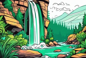 Emerald stones waterfall background tattoo idea
