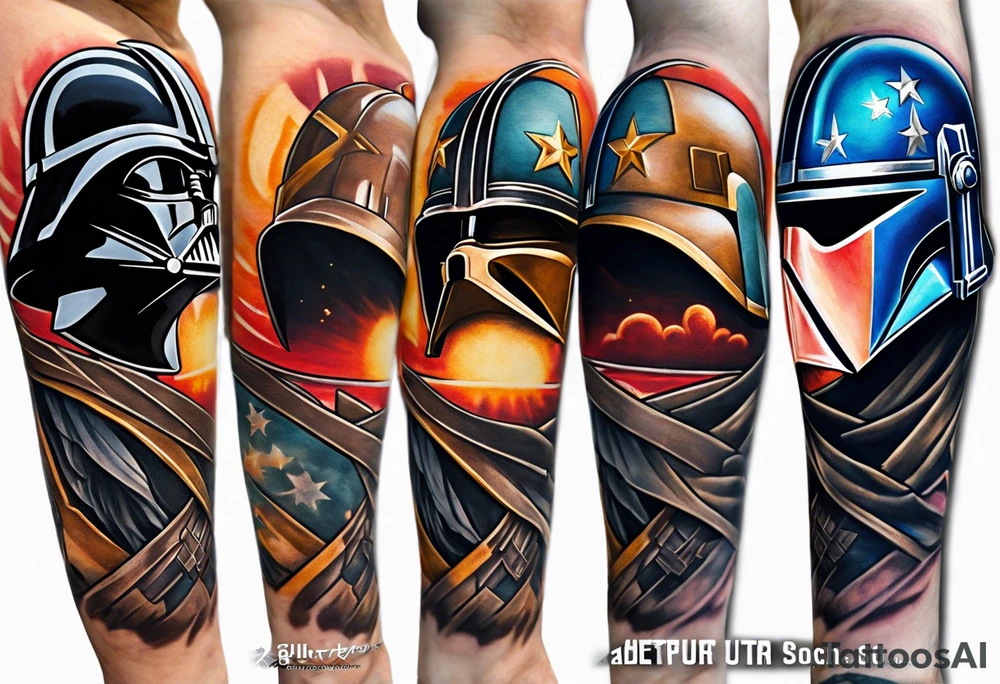 Gladiator forearm Star Wars and Dallas cowboys in color tattoo idea