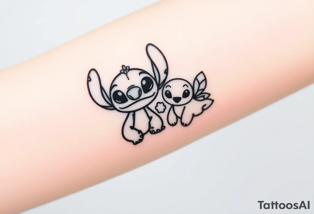 Disney's stitch character with the names Ava and Zaleea tattoo idea