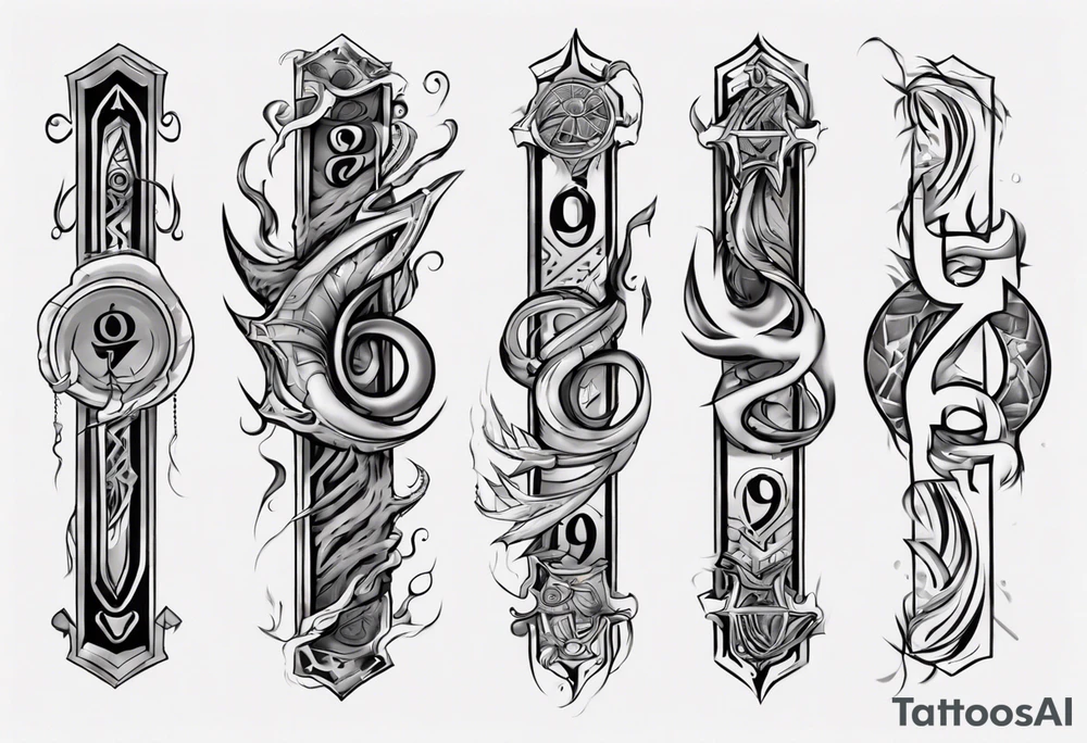 number 9 right side up and upside down connected tattoo black and grey on inside forearm 9:16 aspect ratio tattoo idea