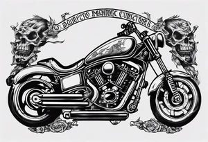 i want a tattoo of a motorcycle from the front view being ridden  by a skeleton and the number plate to say “Viking Customs” tattoo idea