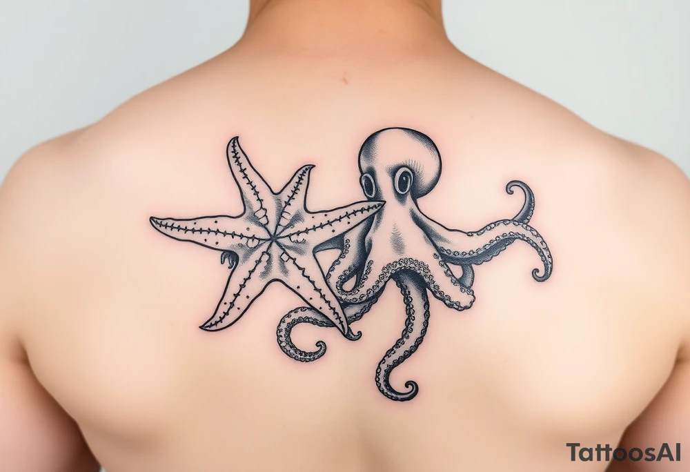 Starfish and Octopus embracing tattoo idea