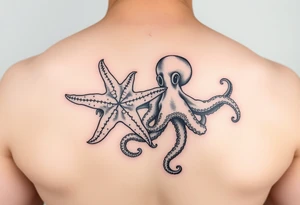Starfish and Octopus embracing tattoo idea