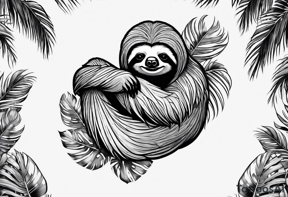 Sloth under palm tattoo idea