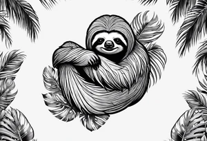 Sloth under palm tattoo idea