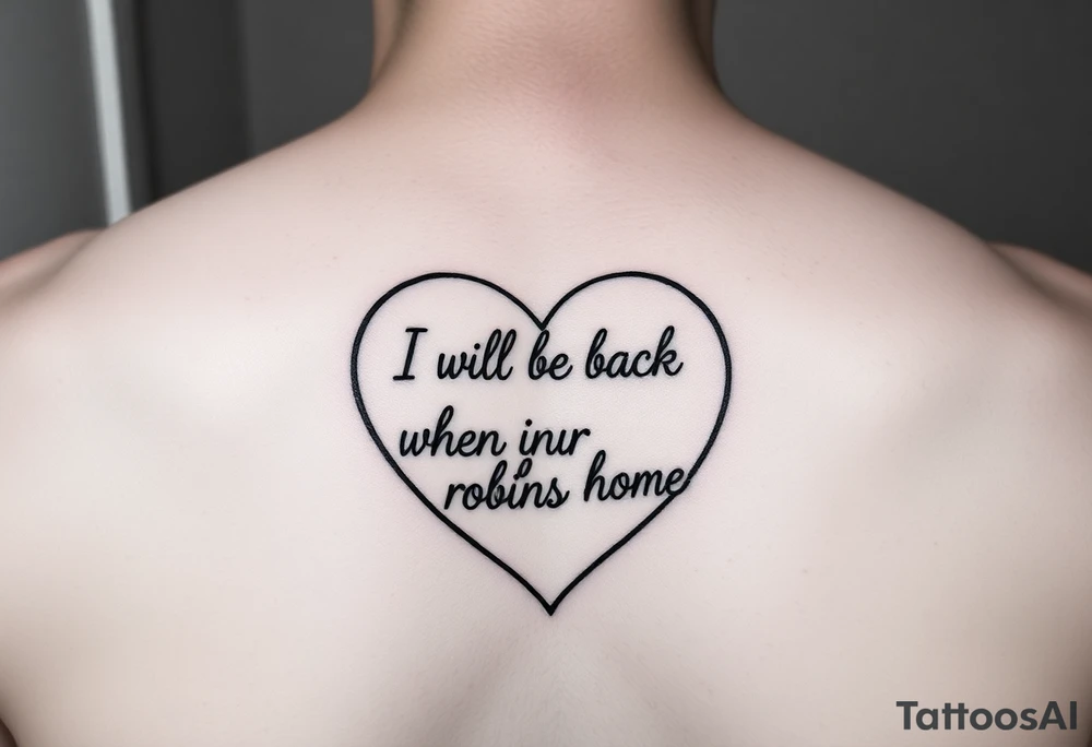 heart outline with the Words "I will be back when the robins come home" tattoo idea