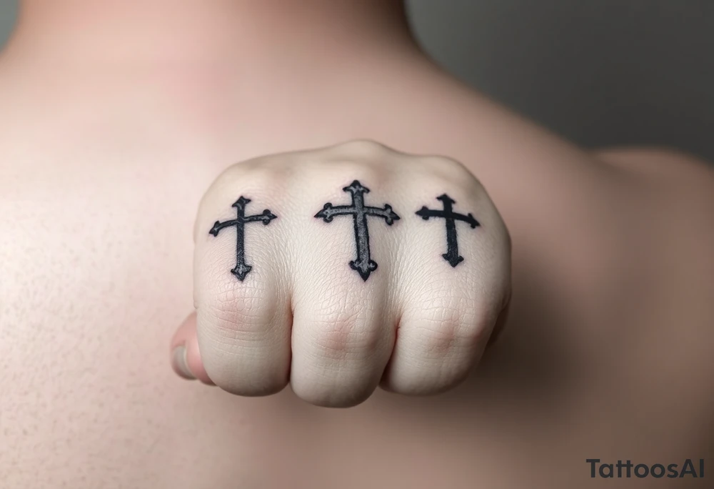 3 crosses side by side to form what looks like a ring on top of the 4th finger. elegant, simple tattoo idea