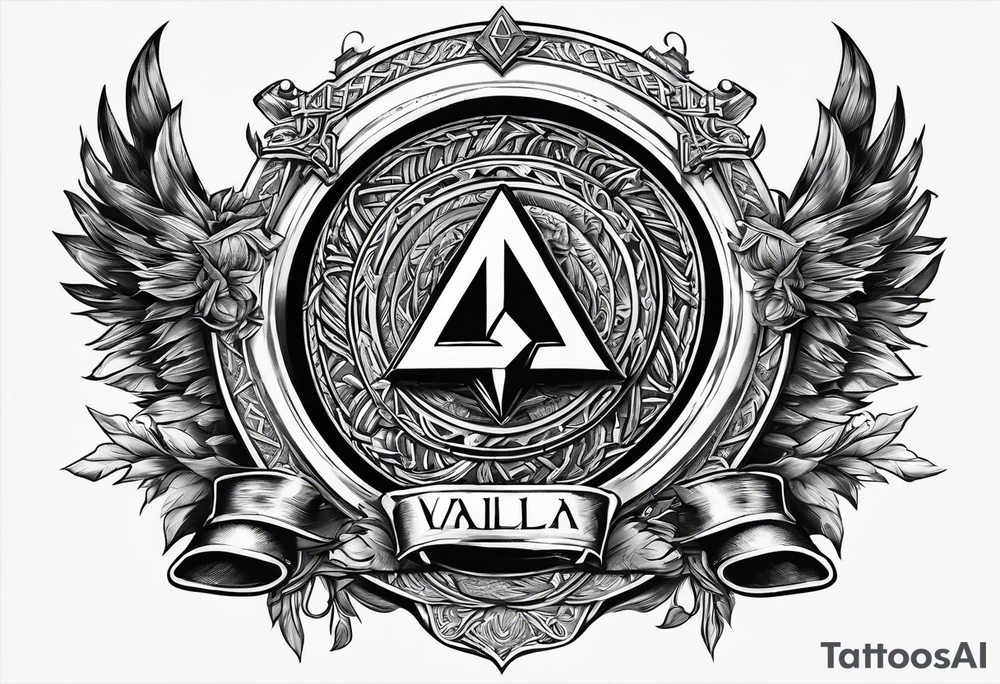 Valhalla stairs sword shield axe Valknut tattoo idea