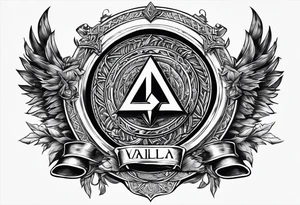 Valhalla stairs sword shield axe Valknut tattoo idea