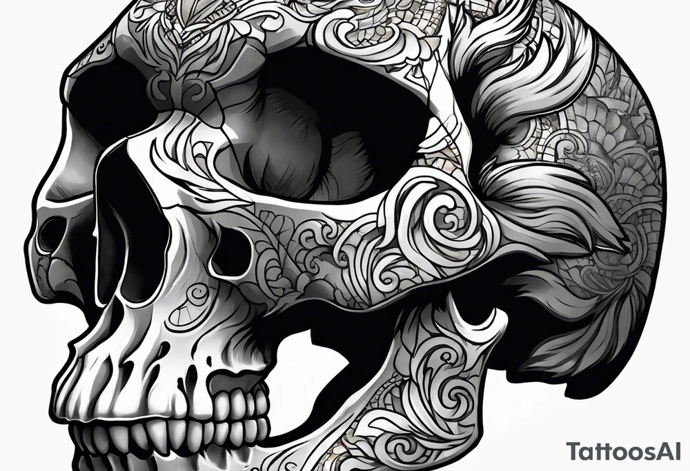 Mythosaur skull with a paw print tattoo idea