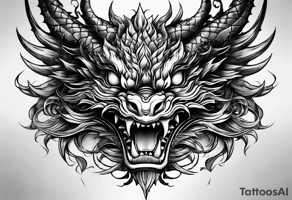 dragon mask fire tattoo idea