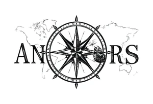 antique compass rose overlaid on weathered world map with sailing ships tattoo idea