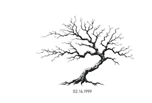 simple windy tree tattoo linework stencil with date 02.18.1998 tattoo idea