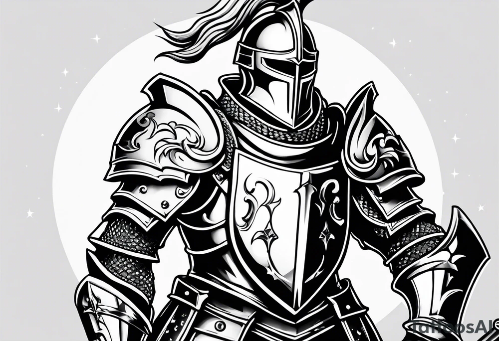 knight with heavy armor with RAYMOND on shield tattoo idea
