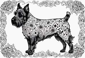 white and black spotted 
mountain terrier named buddy tattoo idea