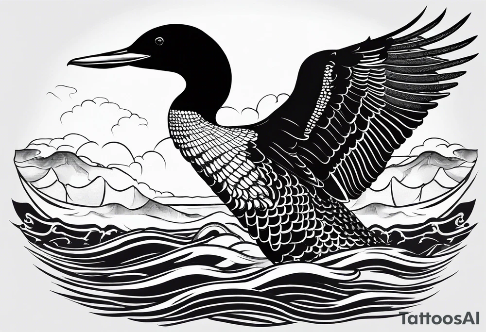 A loon with its wings spread looking badass and tough tattoo idea