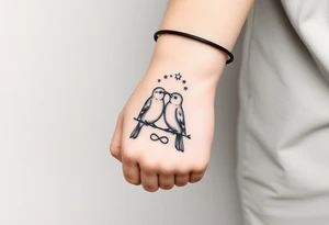 two birds sitting, stars and infinity theme couples tattoo tattoo idea
