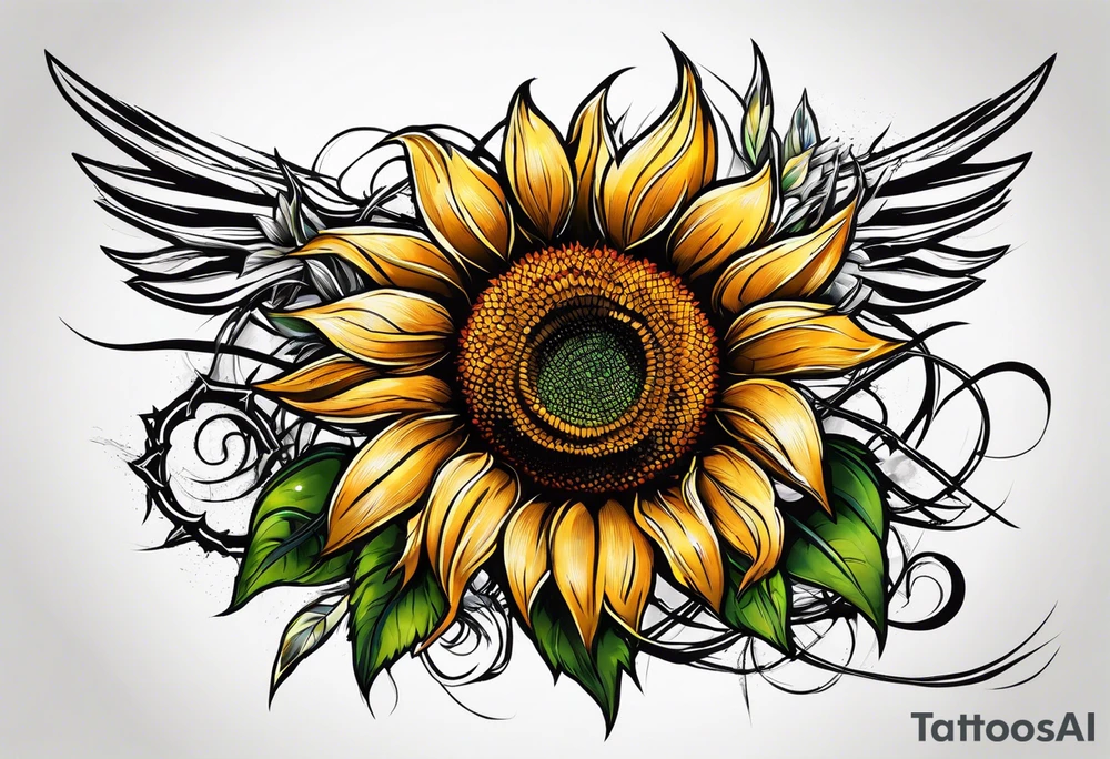 Sunflower, wheat, and barbed wire half sleeve tattoo idea