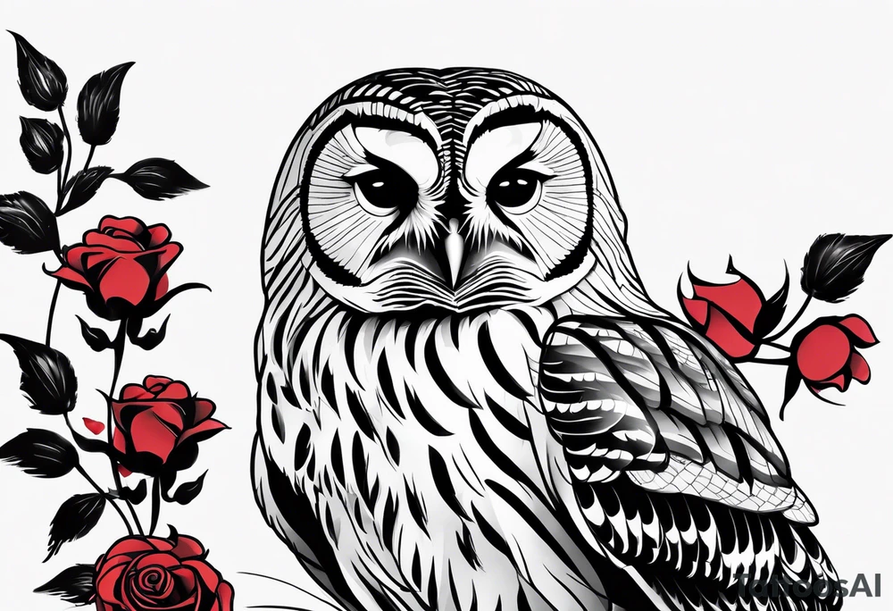Barred owl, rose, paw print tattoo idea