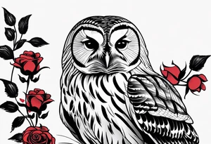 Barred owl, rose, paw print tattoo idea