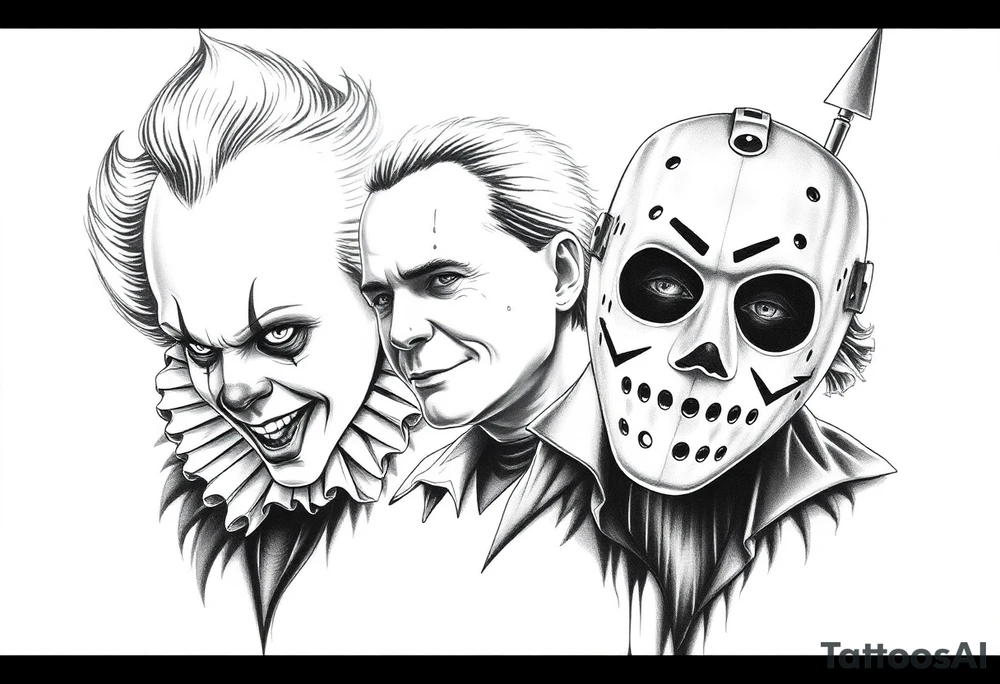 Pennywise, Freddy Krueger, Michael Meyers, and jason voorhees tattoo idea