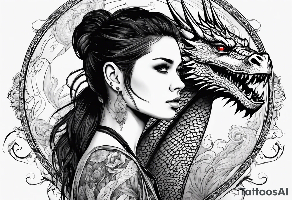 a girl and a dragon tattoo idea