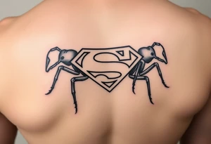 black ants carrying a superman logo on its back tattoo idea