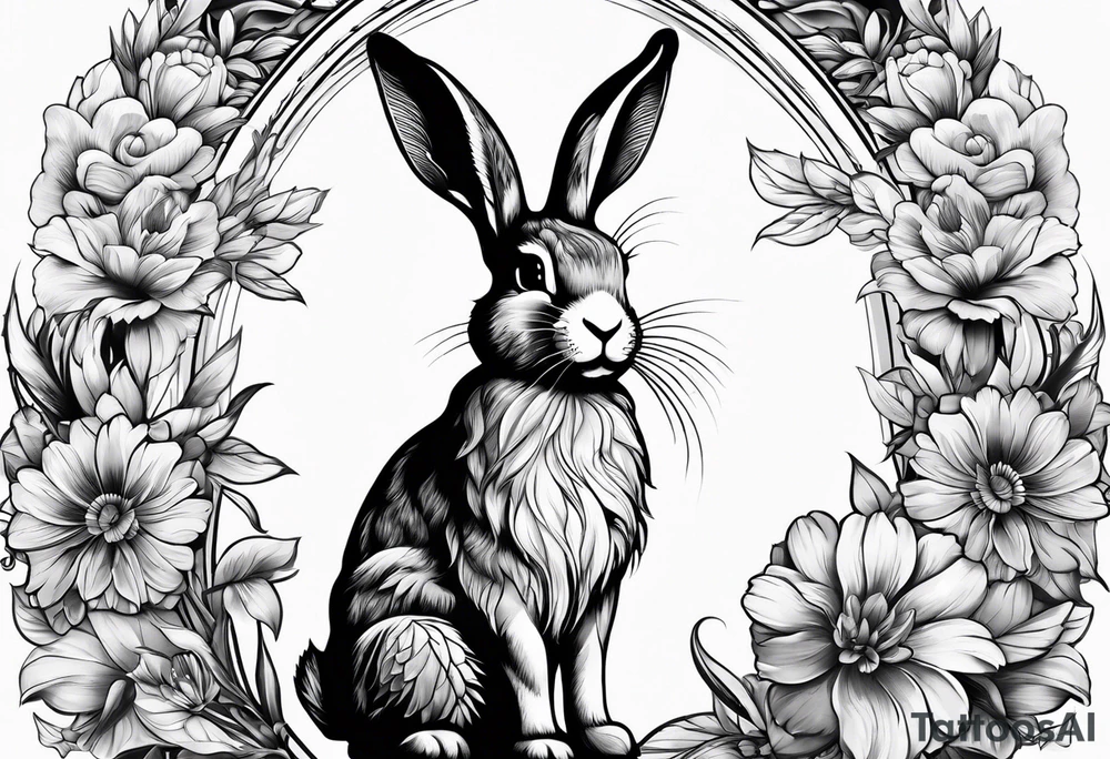 Rabbit and flowers, spine tattoo cover up long tattoo tattoo idea