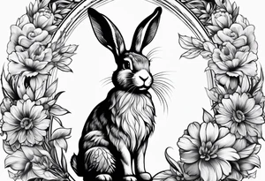 Rabbit and flowers, spine tattoo cover up long tattoo tattoo idea