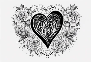 A black heart with the words Lucas and Margaret tattoo idea