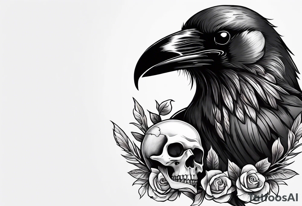 Raven carrying a skull tattoo idea