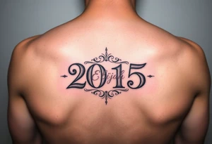 ROMAN NUMERALS equalling the year 2015, with an elegant name of ELIJAH placed within the center of the roman numerals tattoo idea
