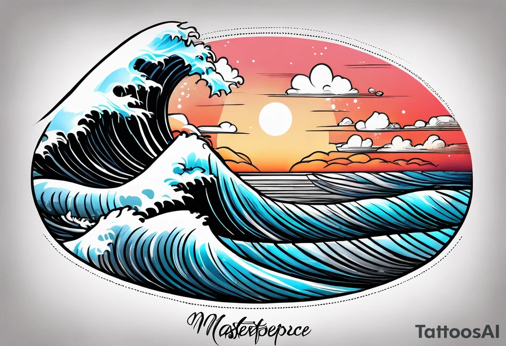 wave  "come what may" written underneath in cursive outside forearm tattoo idea