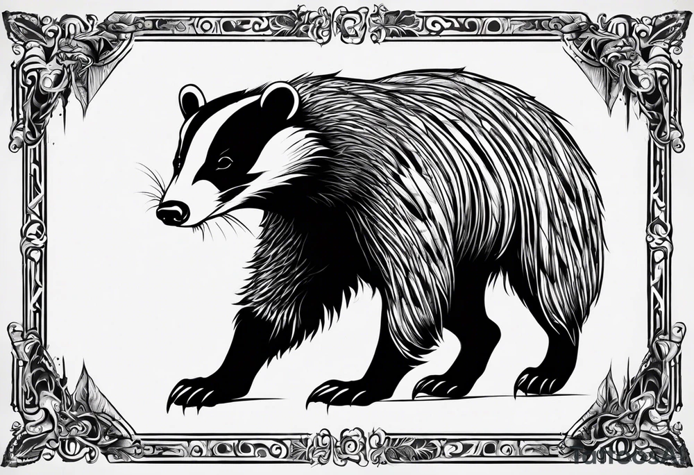 Draw me badger with aggressive full body, killer face with a smile, very long nails and he attacks like a Turkish gladiator to enemy and also he has very deadly looking. The only weapon is his braveness he fights with his nails. Everybody scares after their first sight. And some bloody type Badger this is real Hunter. tattoo idea