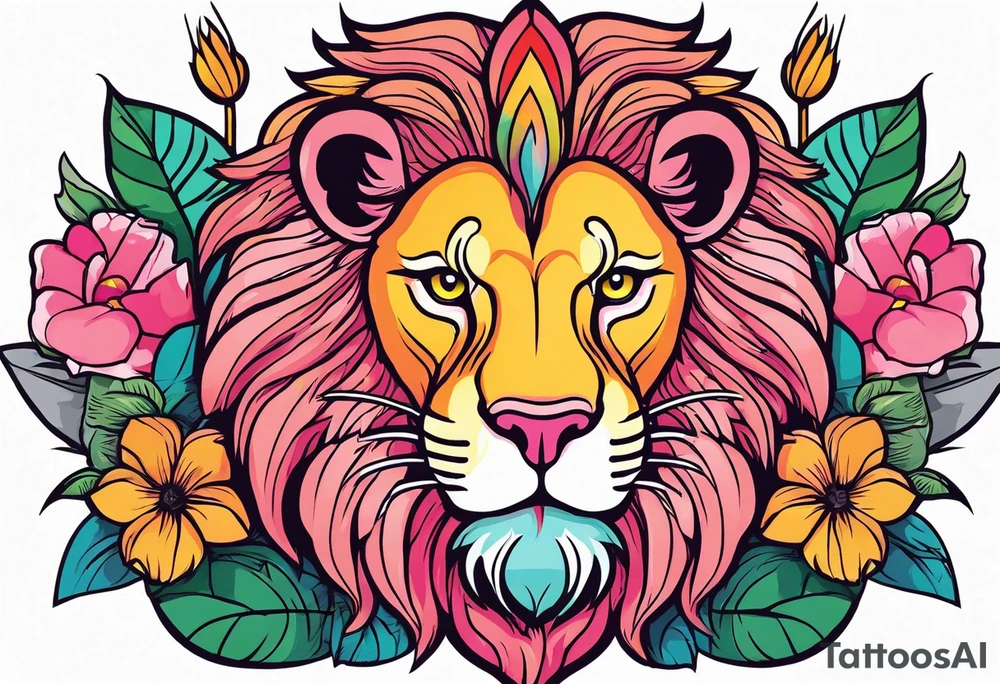 powerful majestic lion, eating a flamingo tattoo idea