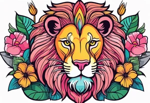 powerful majestic lion, eating a flamingo tattoo idea