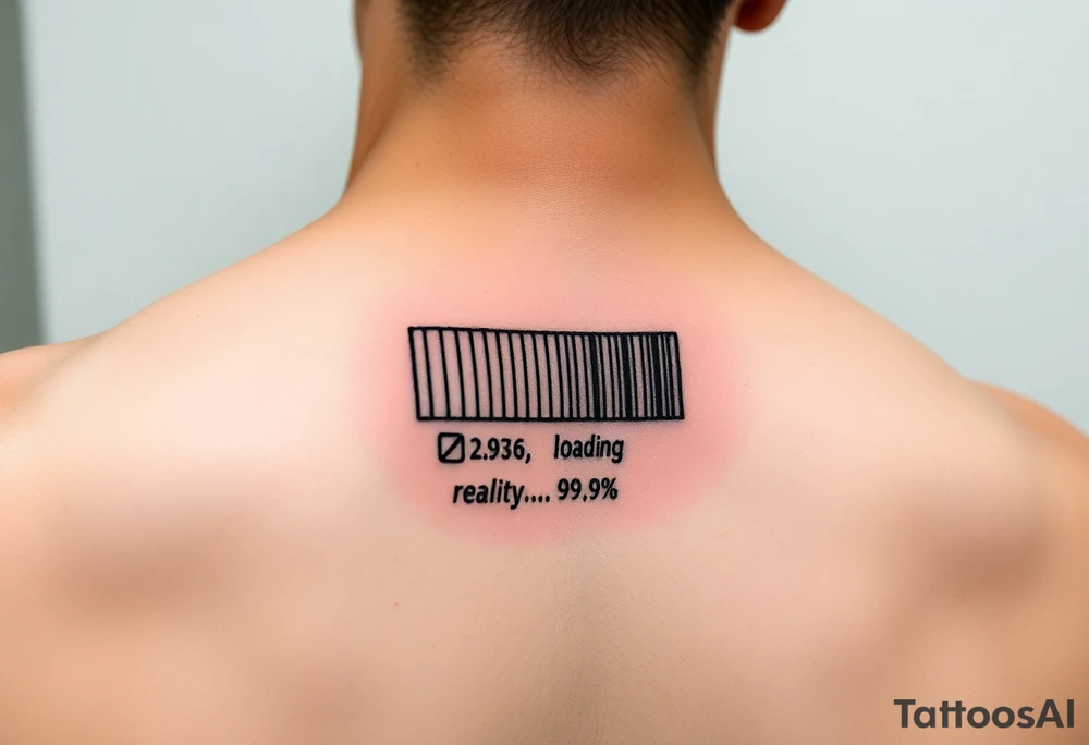 "QR-code tattoo that scans to a 10-second loop of:  
- Buffering symbol  
- Text: 'Loading reality... 99.9%'  

Style: High-contrast. Inner wrist." tattoo idea