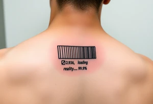 "QR-code tattoo that scans to a 10-second loop of:  
- Buffering symbol  
- Text: 'Loading reality... 99.9%'  

Style: High-contrast. Inner wrist." tattoo idea