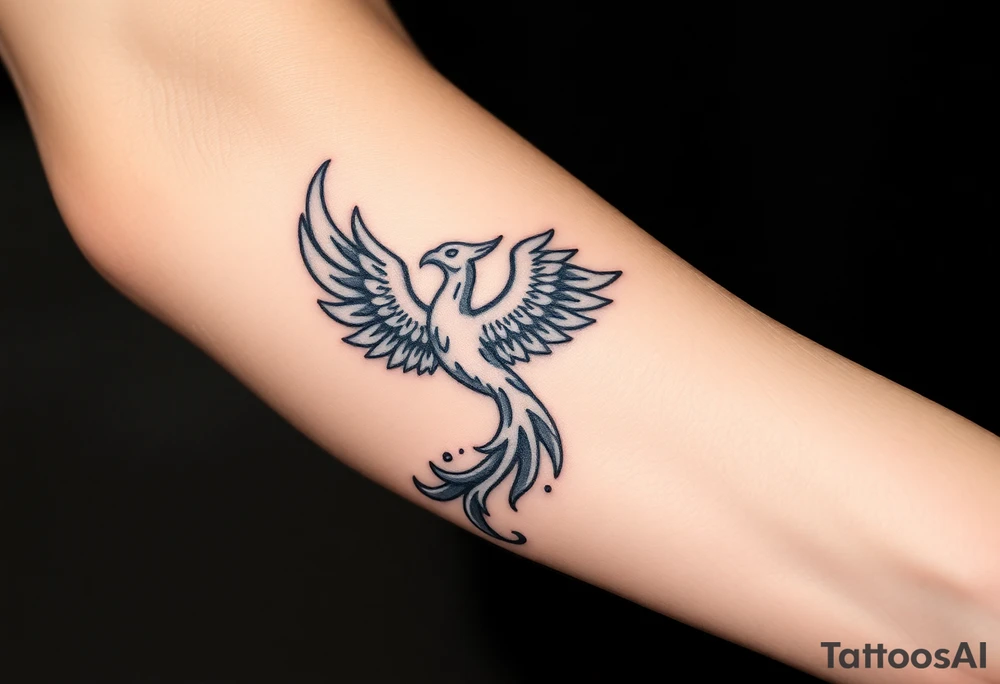 magnificent phoenix rising from golden flames with trailing embers tattoo idea