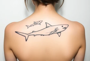 one lemon shark and one whale shark swimming upwards towards the neck in a line one behind the other tattoo idea